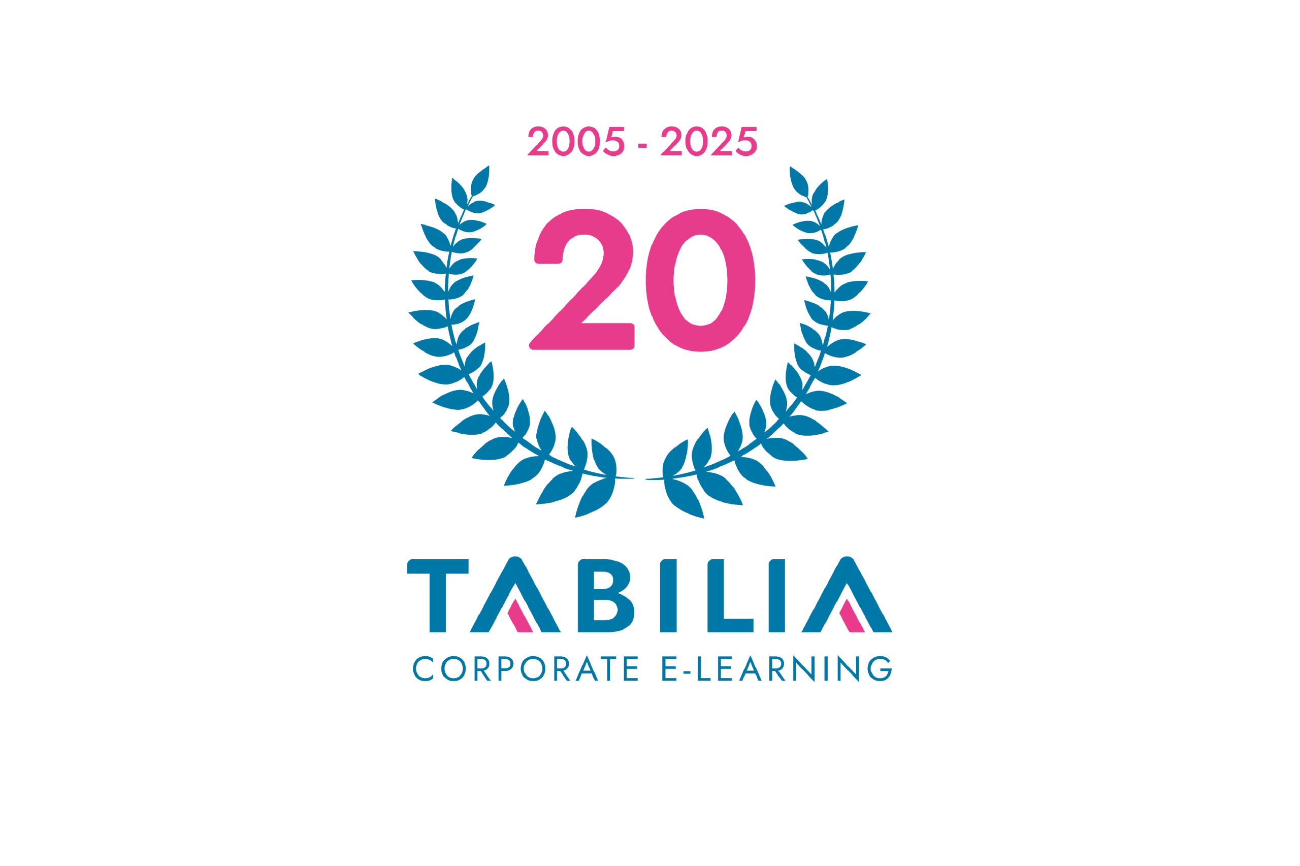 Logo celebrativo “20 anni TABILIA – Corporate e-Learning”, con corona di rami stilizzati a incorniciare il numero 20