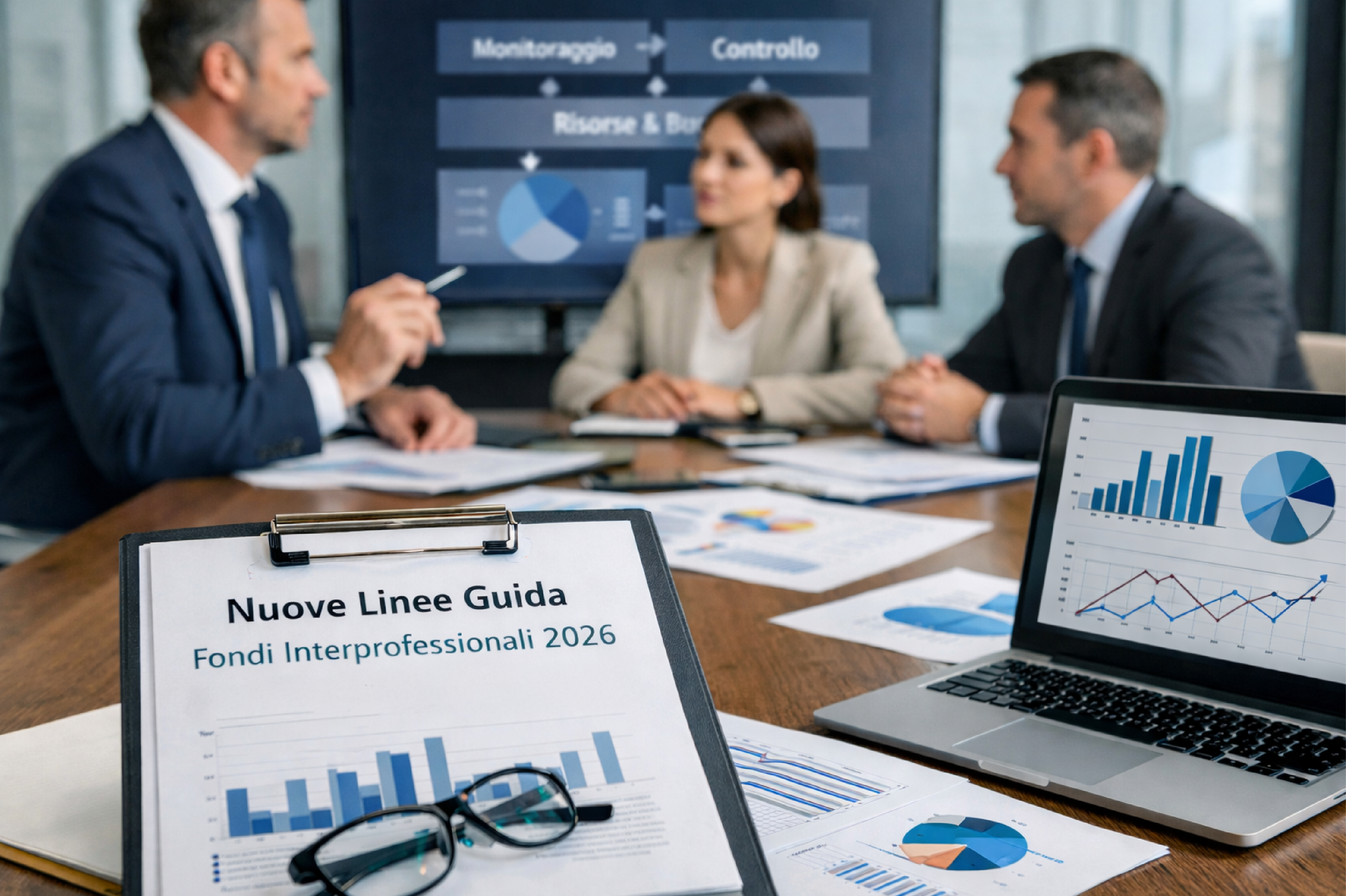 Riunione aziendale sulle nuove Linee Guida 2026 dei Fondi Interprofessionali con analisi di dati, monitoraggio e controllo della formazione finanziata