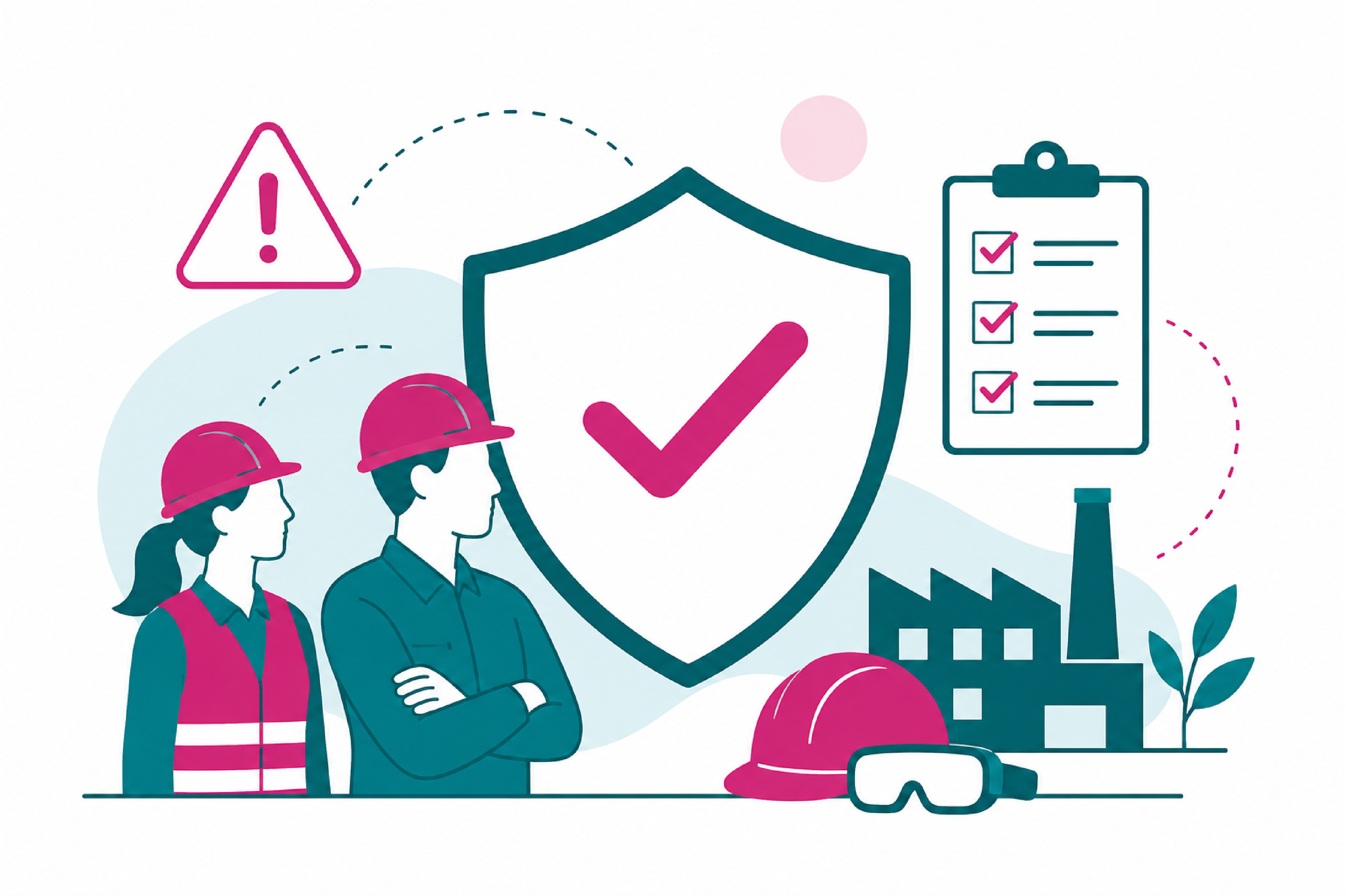 Illustrazione sulla sicurezza sul lavoro con lavoratori, checklist e dispositivi di protezione per il nuovo Accordo Stato-Regioni