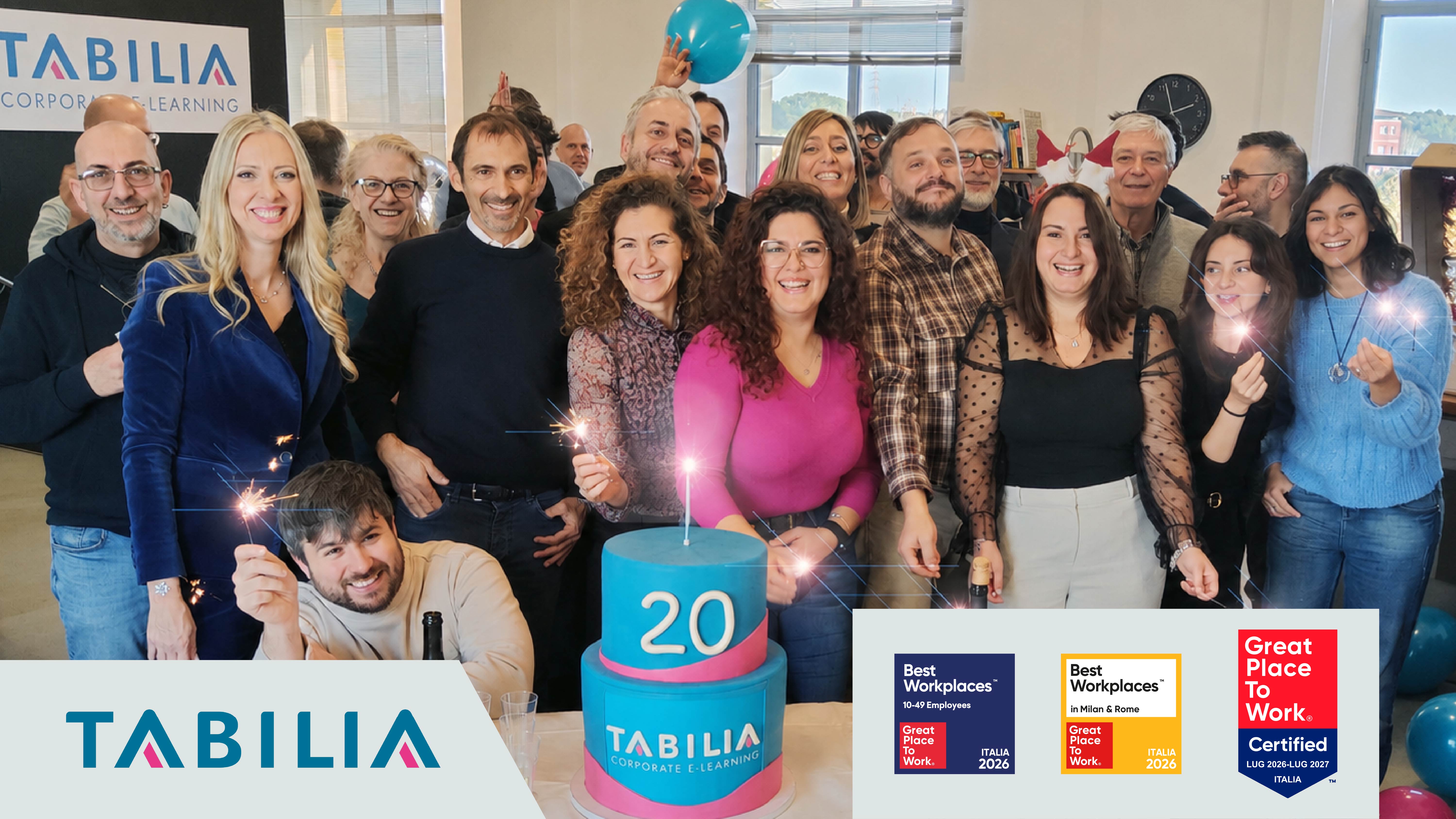 Team TABILIA con i riconoscimenti Great Place to Work® e Best Workplaces™ Italia e Milan & Rome 2026