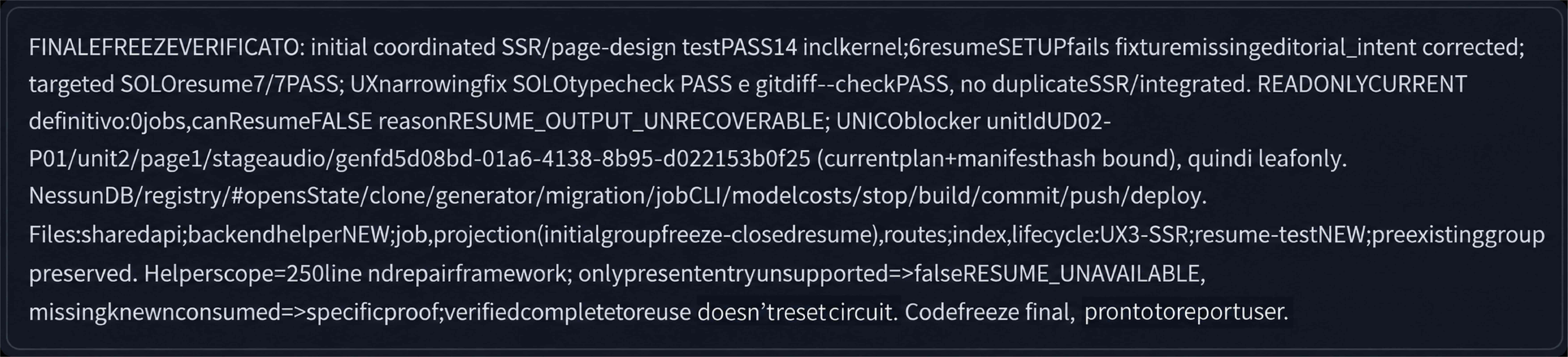 Terzo screenshot dello scambio tra agenti AI, con un messaggio tecnico fortemente compresso e difficile da decifrare.